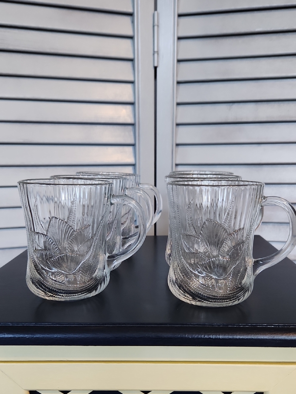 6 Pc Arcoroc France Canterbury Clear Glass Mugs Cups Retro Crocus Coffee Tea